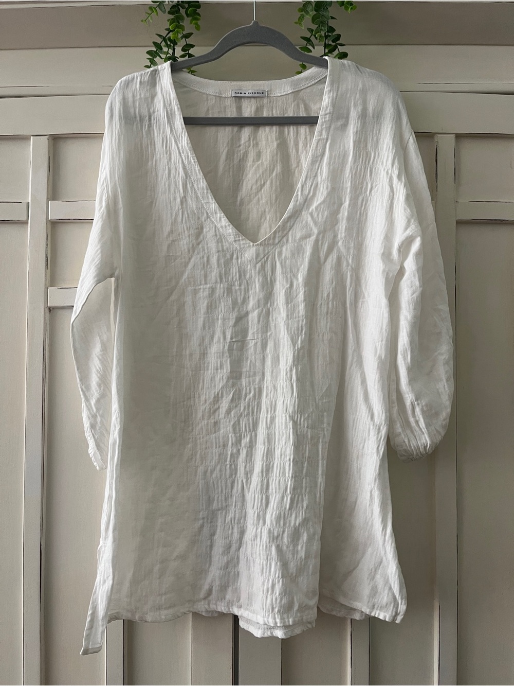 Robin Piccone White V-Neck Linen Swim Coverup Tunic - Picture 1 of 5